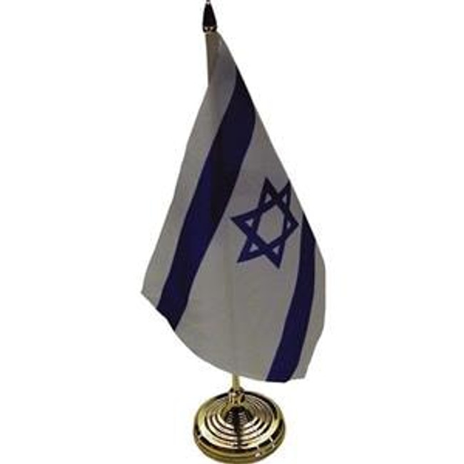 Israeli Table Flag on Sturdy Golden Plastic Stand