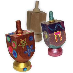 Wooden Craft Dreidel for Decoration Shown with optional Dreidel Base
