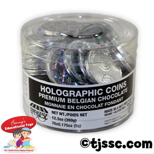 70 Chanukah Silver Chocolate Coins in a Tub