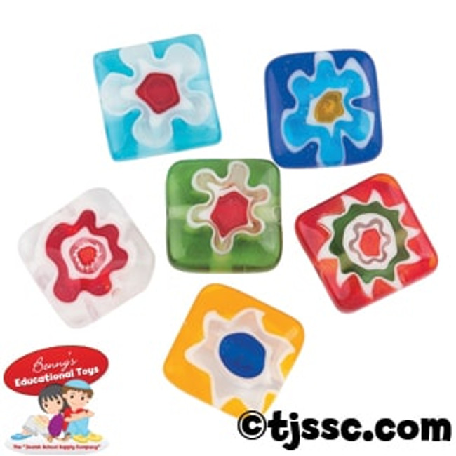 Glass Square Flower Millefiori Beads