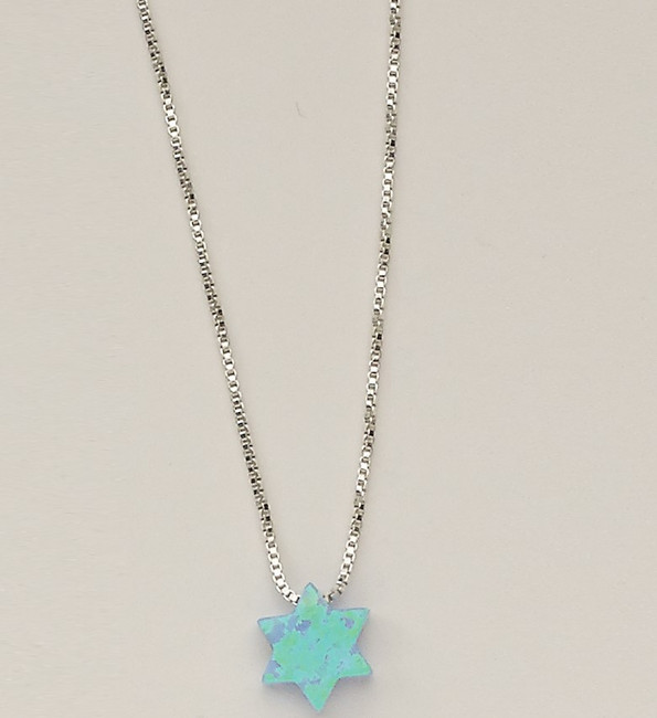 Blue Opal "Star of David" Pendant, on 16" Sterling Chain