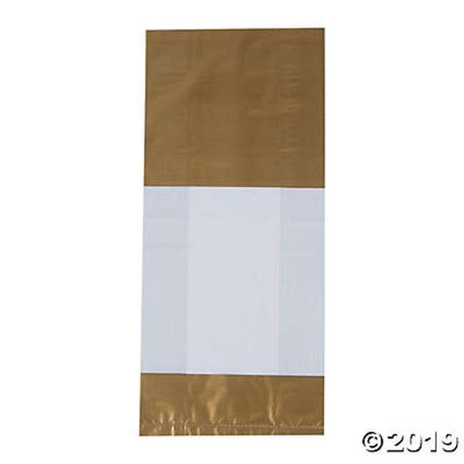 Gold Banded Cellophane Bags (12) - Great for Chanukah