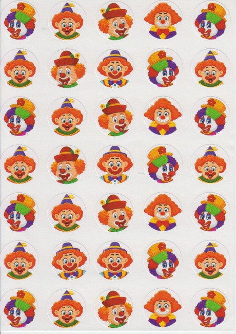 Clown Faces - Purim Sticker  - 1 Sheet