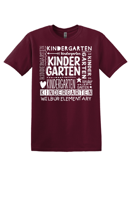 KWES - Kindergarten design - on MAROON - with teacher's name or graduation year added to the back