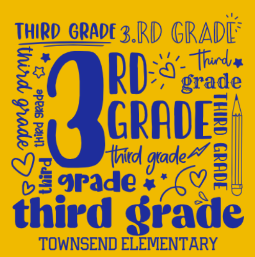 TES - 3rd GRADE DESIGN APPAREL - on GOLD -  with teacher's name OR graduation year added to the back