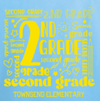 TES - 2nd GRADE DESIGN APPAREL - on SKY BLUE -  with teacher's name OR graduation year added to the back
