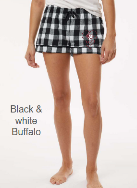 AHS Health Sciences - BW6501 - Women's Flannel Shorts - Black & White Buffalo Plaid only