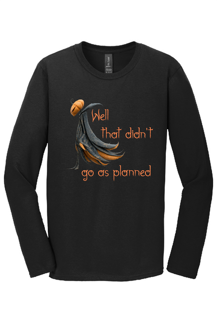 PAD - Day 31 - Sad Pumpkin on Black -- Unisex Softstyle® Long Sleeve T-Shirt UNISEX & YOUTH sizes