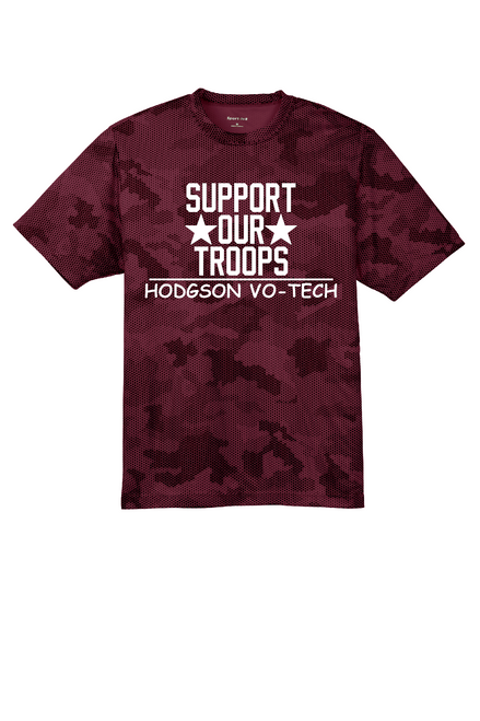 HVT - Supports our Troops - UNISEX  APPAREL - on MAROON camo