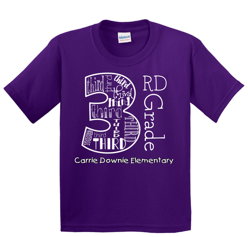 CDE - 3rd grade design - on PURPLE -  with teacher's name OR graduation year added to the back