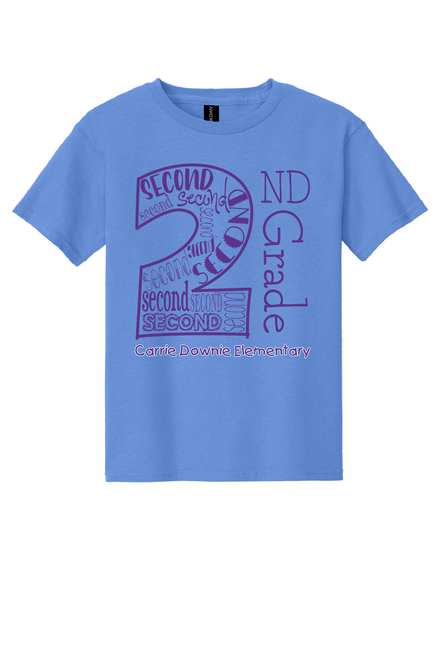 CDE - 2nd grade design - on CAROLINA BLUE -  with teacher's name OR graduation year added to the back