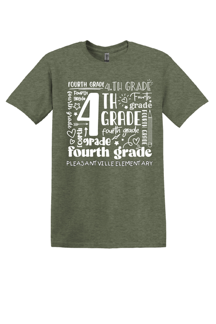 PES - 4th grade design - on HEATHER MILITARY GREEN -  with teacher's name OR graduation year added to the back