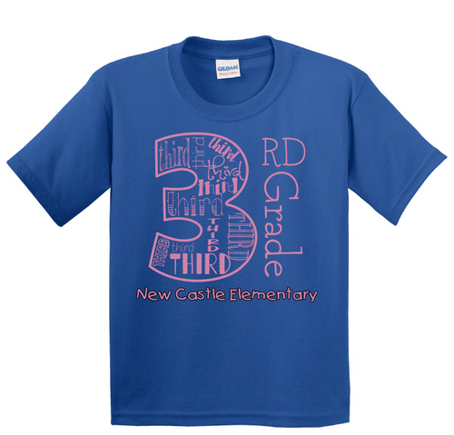 NCES - 3rd grade design - on NEON BLUE -  with teacher's name OR graduation year added to the back