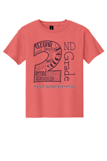 HEES - 2nd grade design - on CORAL SILK -  with teacher's name OR graduation year added to the back