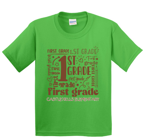 CHES - 1st grade design - on ELECTRIC GREEN -  with teacher's name OR graduation year added to the back