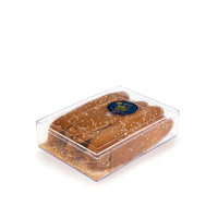 Top view of the clear packaging containing crispy Kasmeh sweets from Reza Ghazwini.