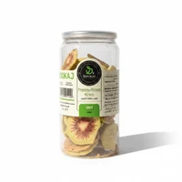 A 50g container of BOOKAJ freeze-dried kiwi slices showing their natural vibrant green color and premium quality.