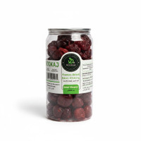 A 57g container of BOOKAJ freeze-dried sour cherries showcasing their deep red color and premium quality.