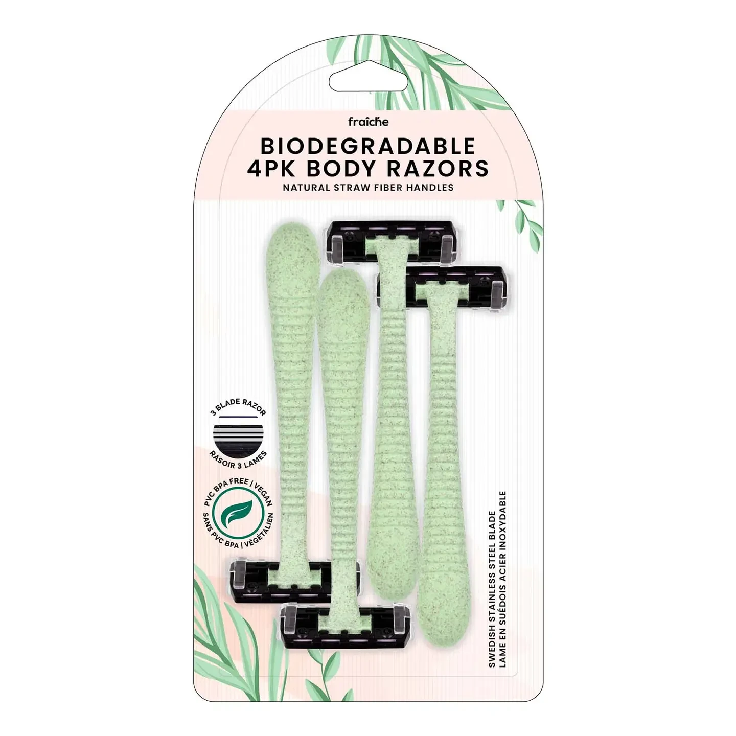 Bio-Friendly Biodegradable Body Razors 4 pack Straw Fiber Handles