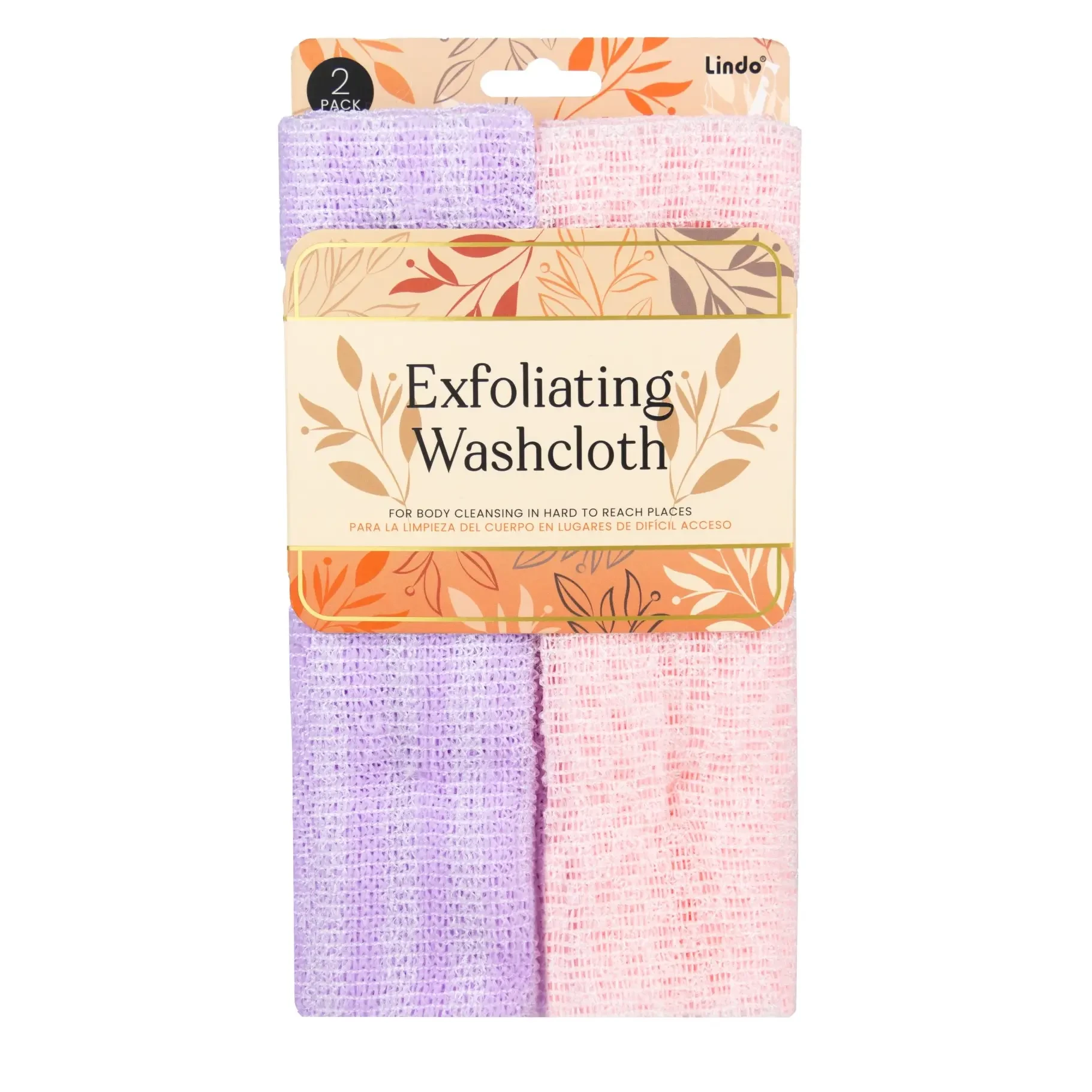 Image of the Exfoliating Washcloths within the package of 2 per pack.