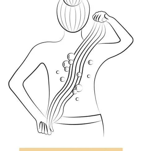 Graphic illustration of using the washcloth on your back.