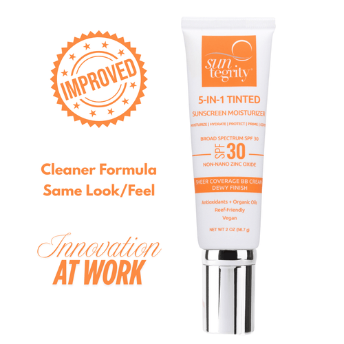 The 5-in-1 Tinted Sunscreen has been reformulated to be cleaner than before. Same texture & feel - you will love it! See Product Description for more information.