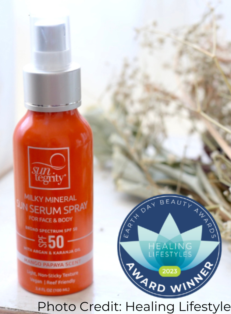 Suntegrity Milky Mineral Sun Serum SPF 50 was awarded Healing Lifestyles 2023 Earth Day Beauty Award for Face Sun Serum!