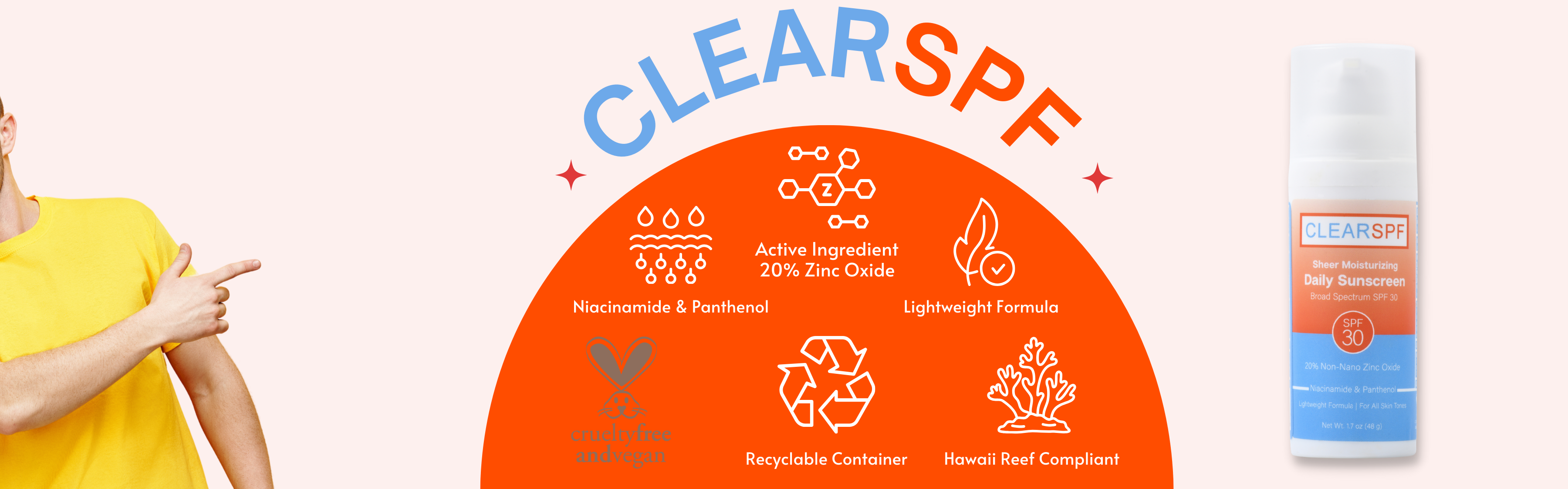 ClearSPF Daily Sunscreen - Sheer or Tinted - Broad Spectrum, SPF 30, 20% Zinc Oxide, Niacinamide, Panthenol, Lightweight, Recyclable, Vegan, Cruelty Free, Hawaii Reef Compliant