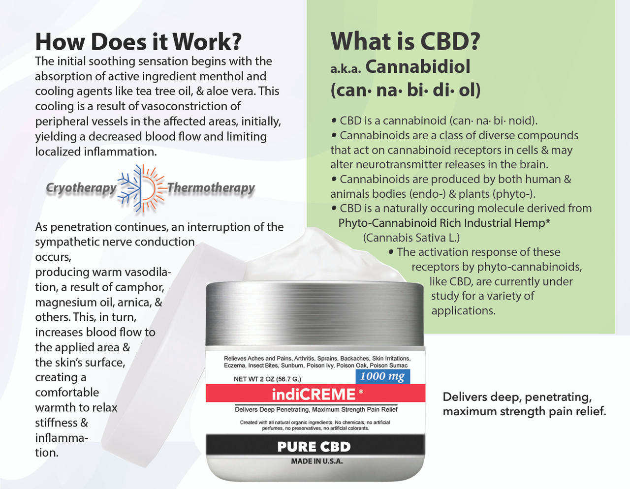 Sootheen® indiCREME® 1000 mg. CBD pain relief cream