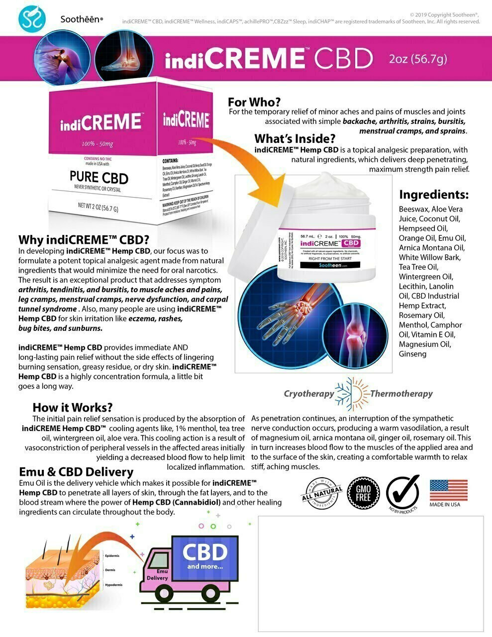 Best Selling indiCREME Pure CBD Pain Relief Cream
