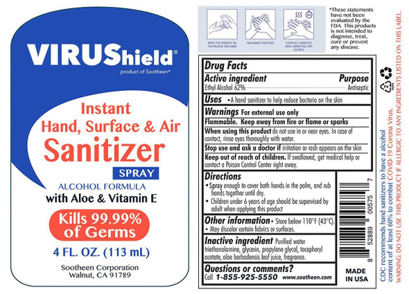 VIRUShield® Instant Hand, Surface & Air Sanitizer Spray With Aloe Vera and Vitamin E - Alcohol Formula - 8 OZ (226 mL)
