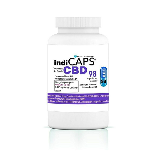 indiCAPS® CBD Capsules  •  30mg / 98 per bottle  •  2940mg total