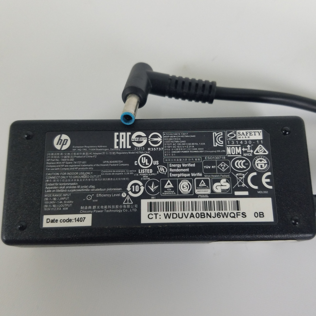 HP 45w 4.5mm Blue Tip Laptop / Chromebook Adapter