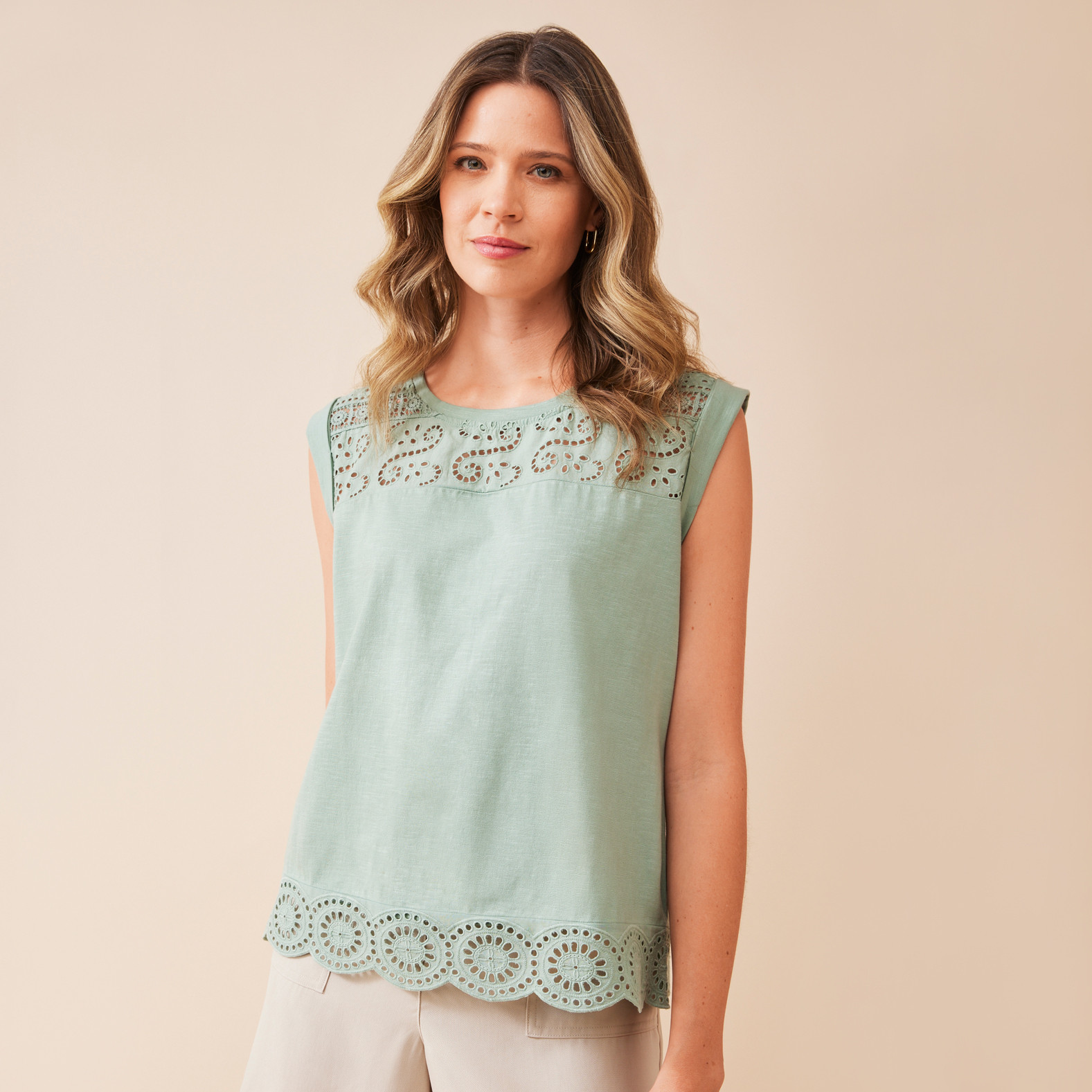 Eyelet Trim Tank Top