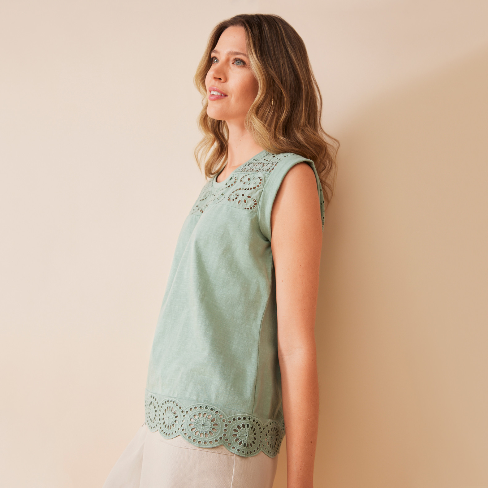 Eyelet Trim Tank Top Side View