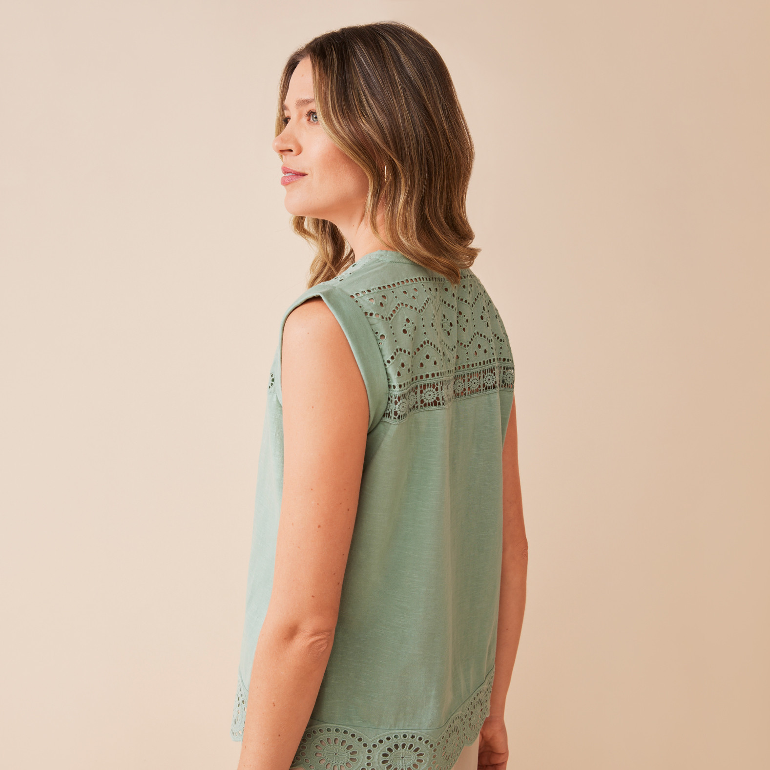 Eyelet Trim Tank Top Back View
