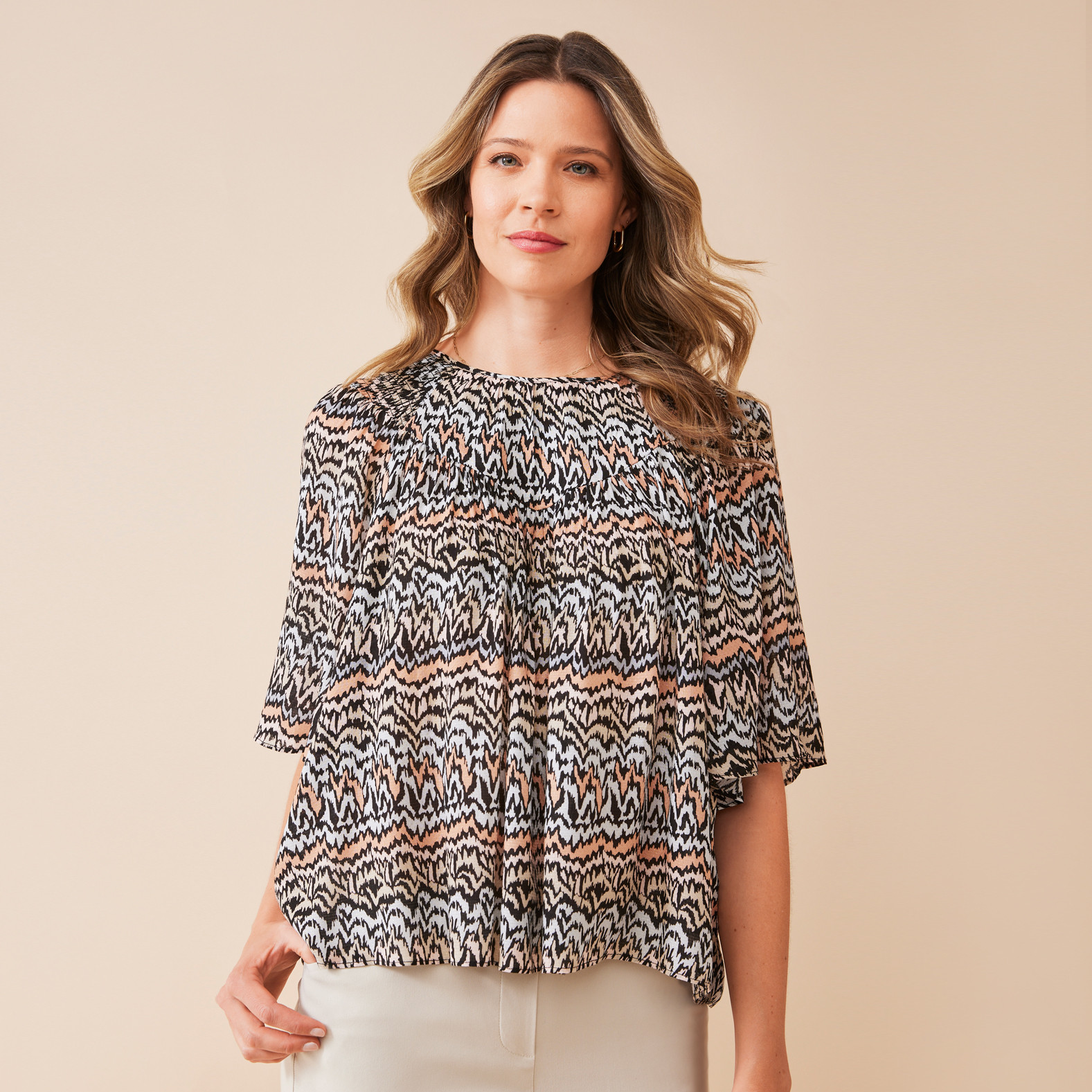Flutter Sleeve Printed Blouse
