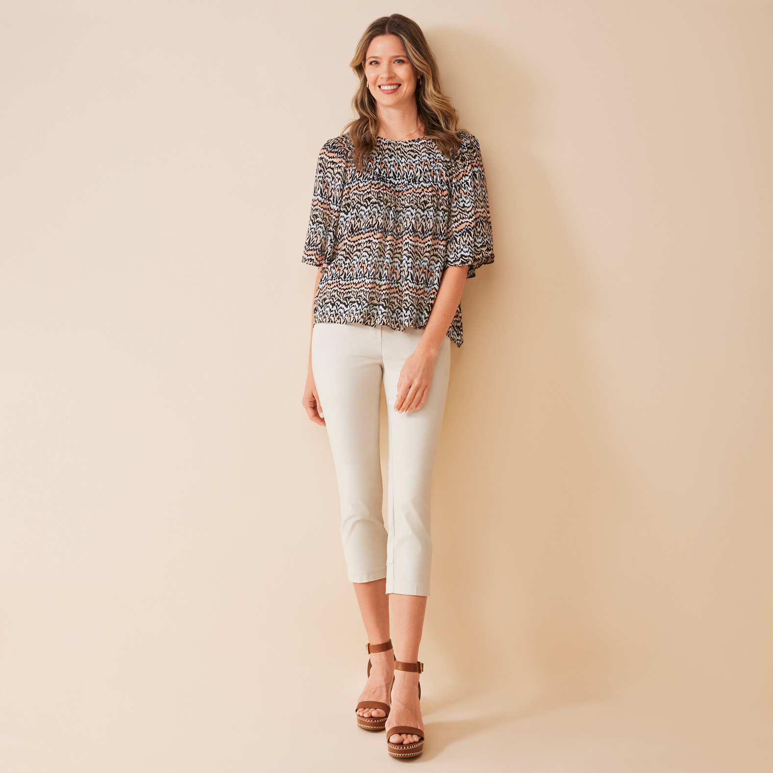 Flutter Sleeve Printed Blouse Full Body