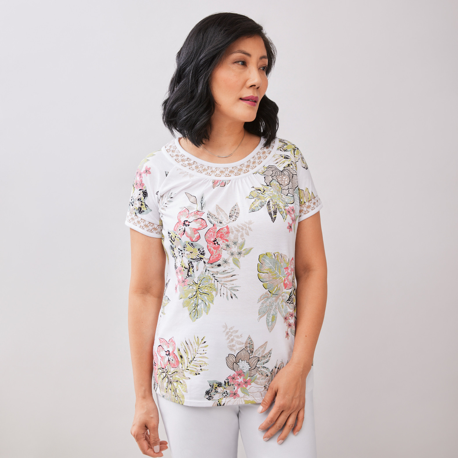 Lace Trim Printed Tee