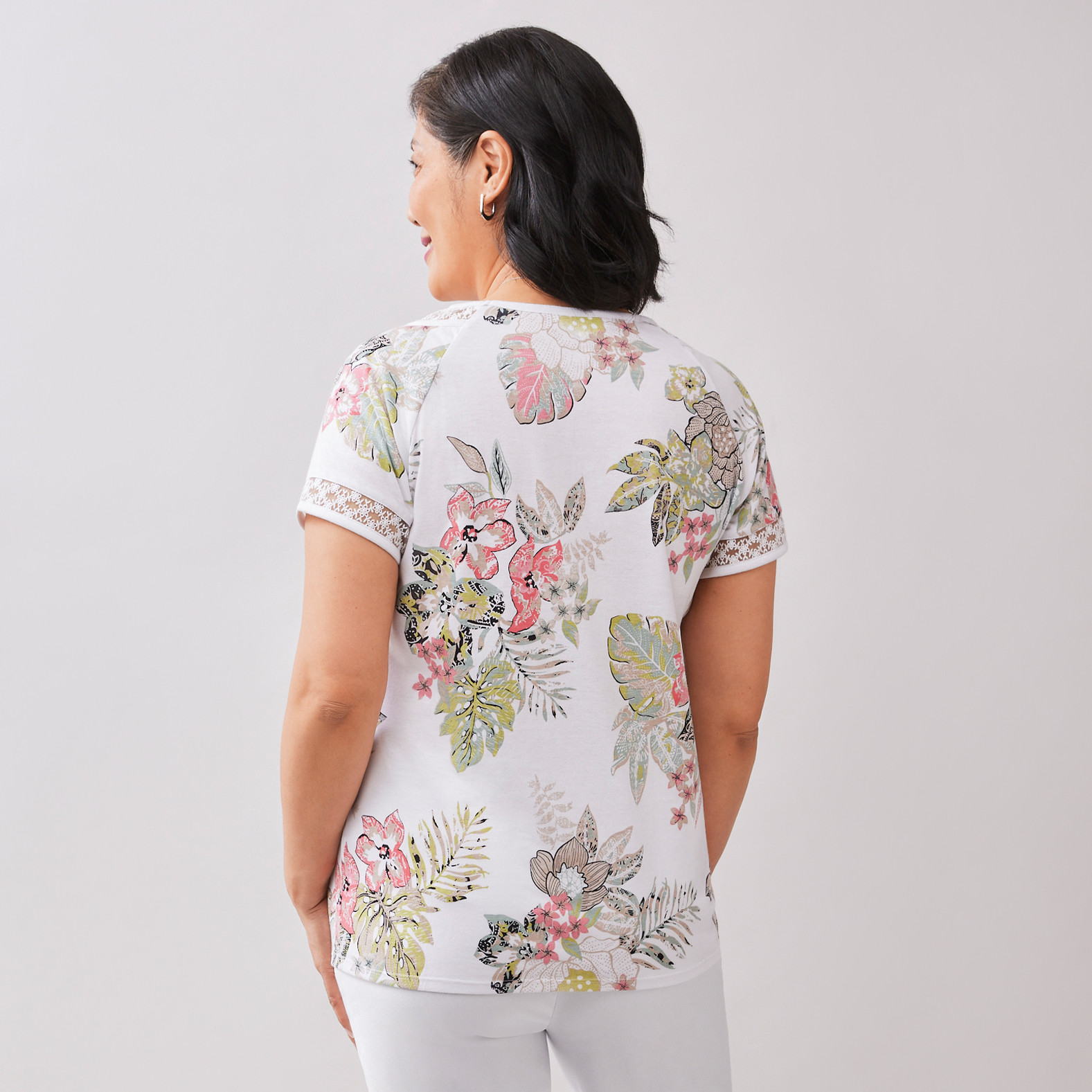 Lace Trim Printed Tee Back View