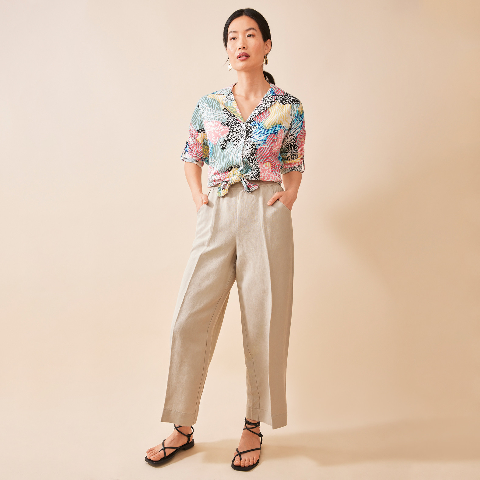 Long Sleeve Tropical Linen Shirt Full Body