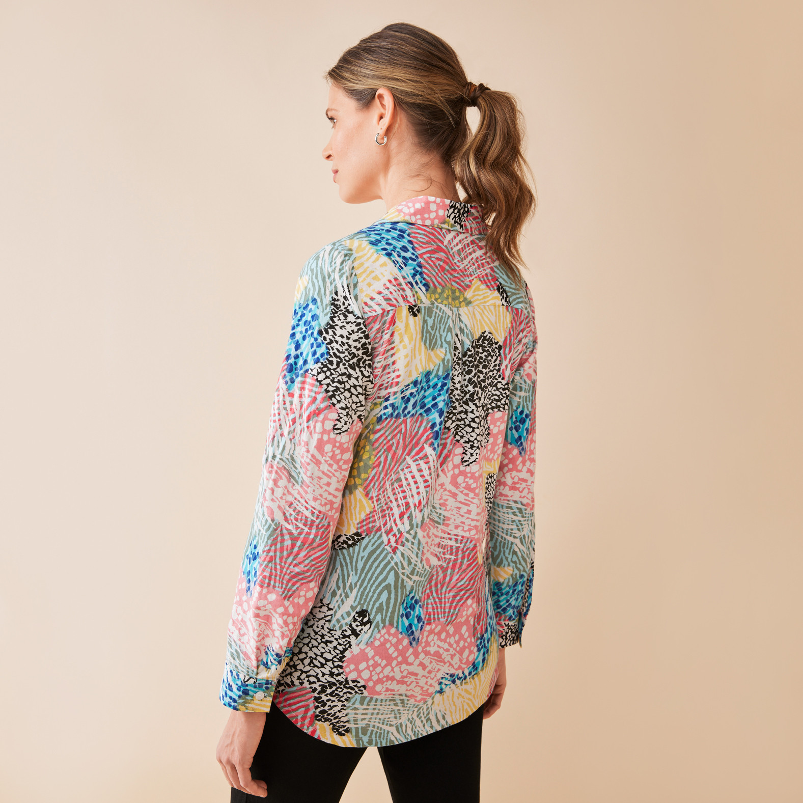 Long Sleeve Tropical Linen Shirt Back View
