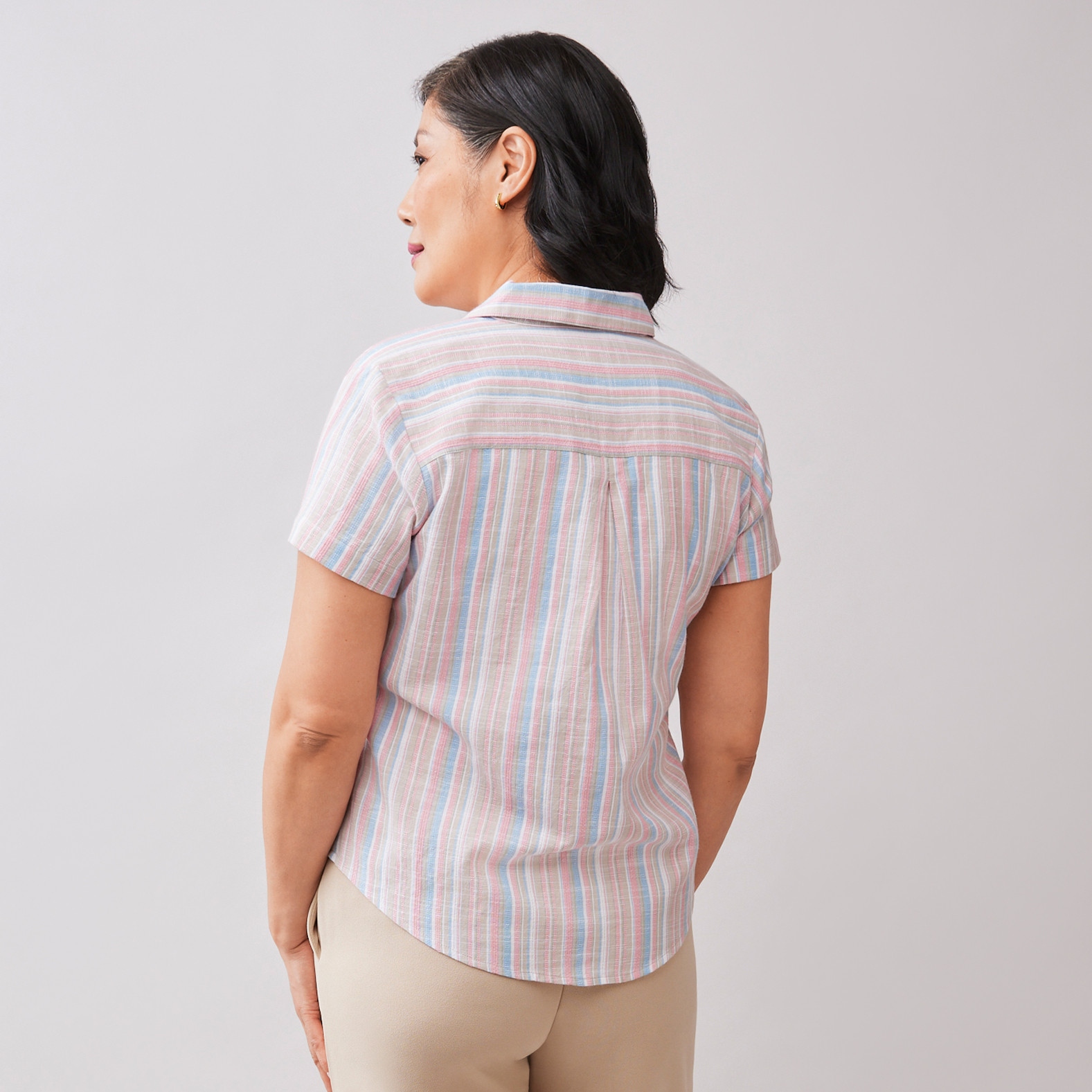 Petite - Collared Striped Shirt Back View