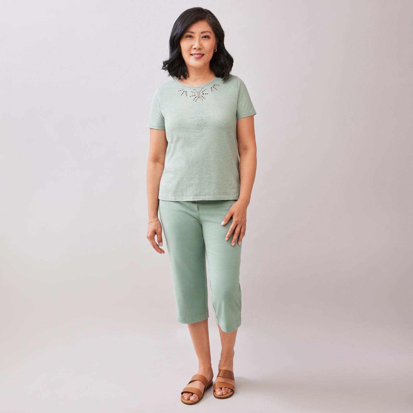 Petite - Eyelet Pattern Knit Tee Full Body