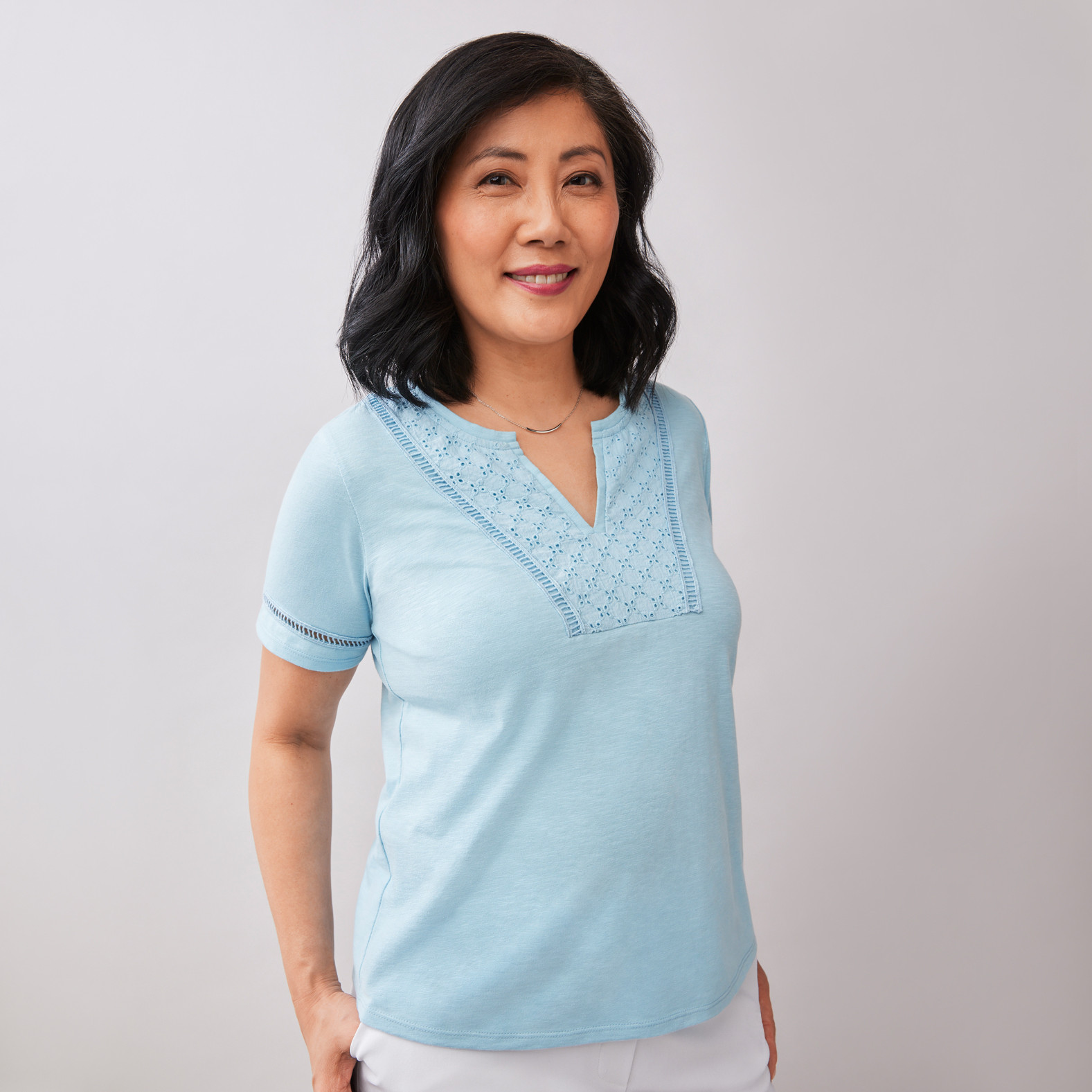 Petite - Lace Trim Tee
