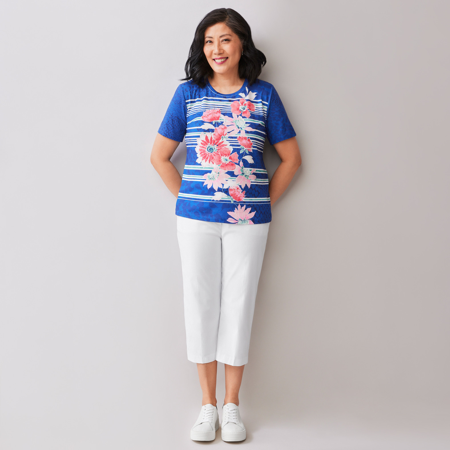 Petite - Striped Floral Sublimation Tee Full Body