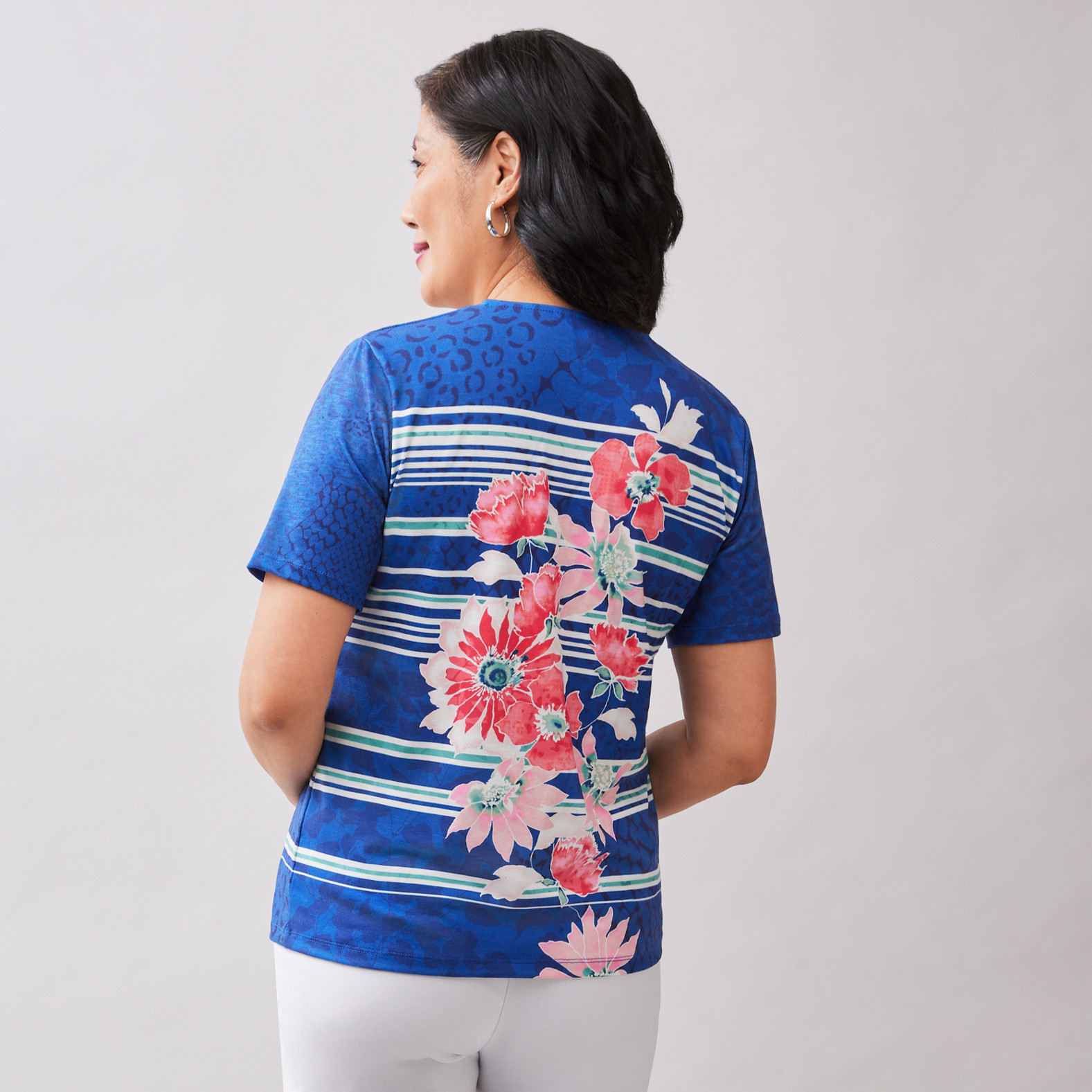 Petite - Striped Floral Sublimation Tee Back View