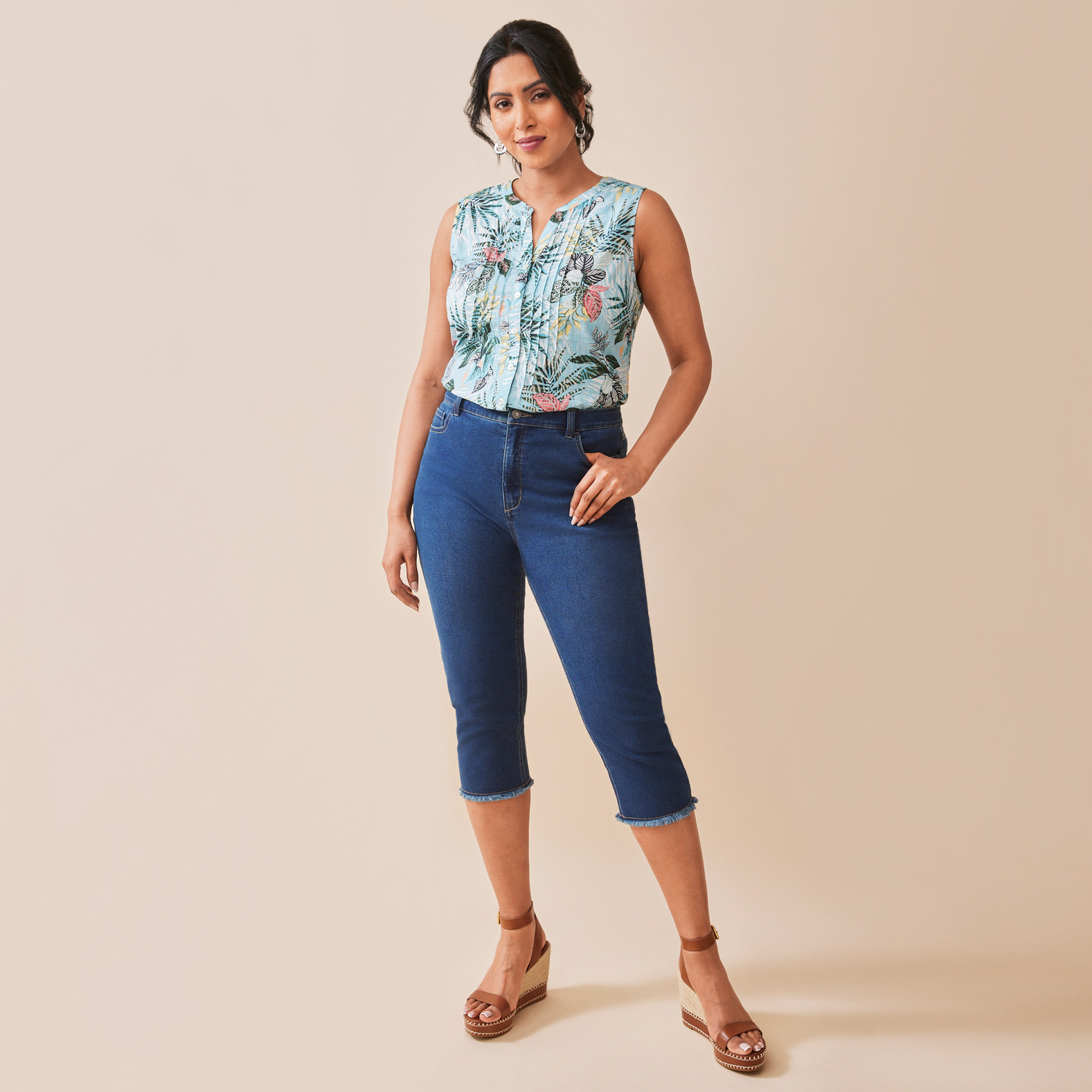 Raw Hem Denim Capris