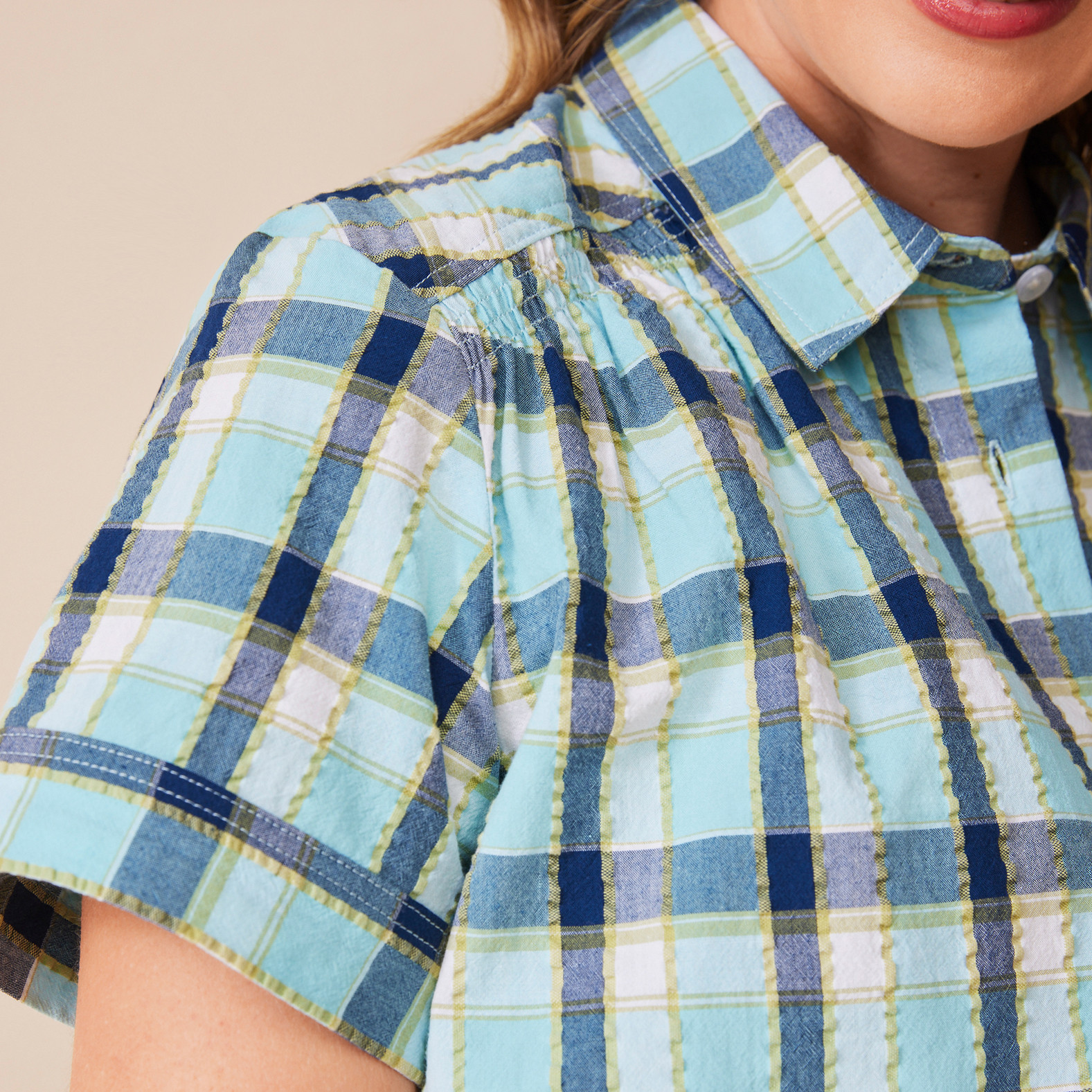 Cotton Plaid Shirt Close Up