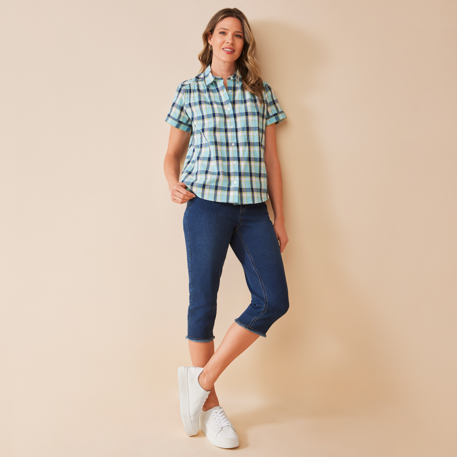 Cotton Plaid Shirt Full Body Untucked